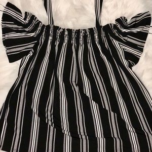 black and white flowy off shoulder blouse